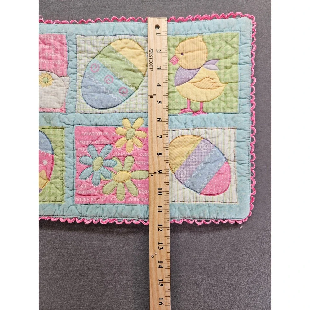 Vintage Style Quilted Easter Placemat Bunny Chick Egg Pastel Spring Decor Mat